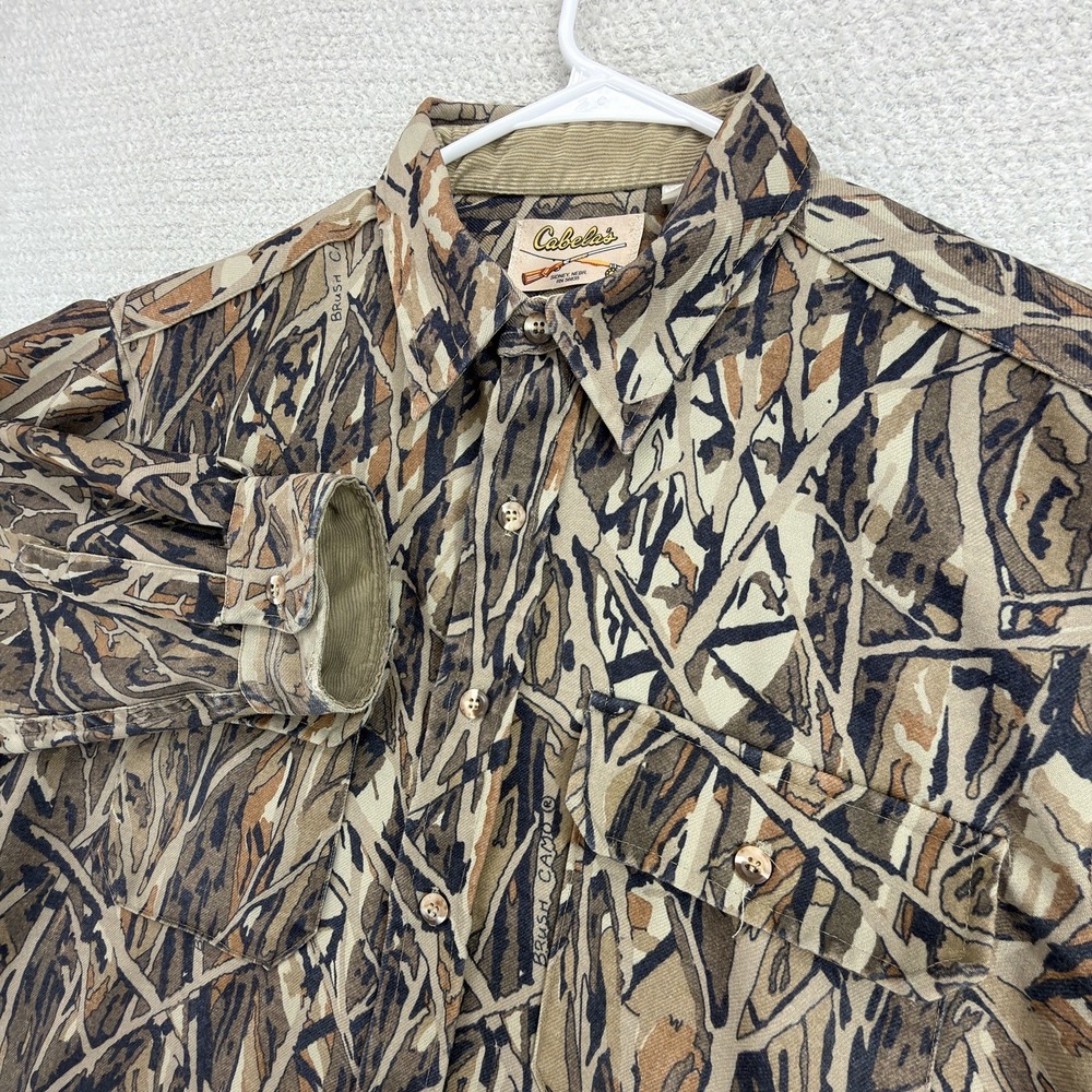 Vintage Cabela's Brush Camo Hunting Shirt Mens XL Long Sleeve USA Heavyweight